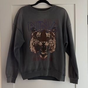 Anine Bing Gray Tiger Graphic Crewneck Sweater